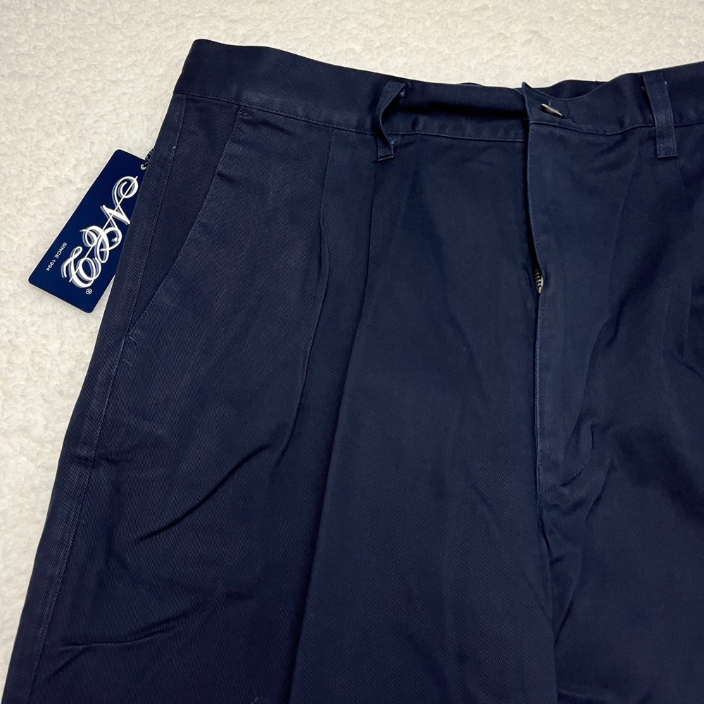 NCQ Cotton Chino Pants Mens 38x32 Navy Blue Wrinkle Free Pleated Trousers NEW